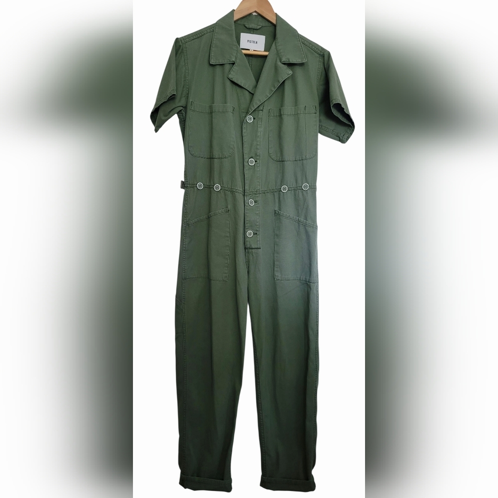 pistola Olive Green Short-Sleeve Utility Jumpsuit